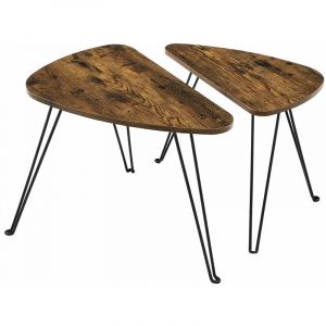 Image de Songmics VASAGLE Lot de 2 Tables basses gigognes, style industriel, 60 x 38 x 47,5 cm, 52 x 31,5 x 42,5 cm, Marron Rustique et Noir LNT012B01