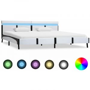VidaXL Estructura de cama de cuero sintético blanco y negro con luz LED 180 cm Vida XL