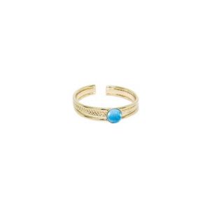 Bague ajustable pierres naturelles Turquoise raffinée dorée à l'or fin 24K GAUFREE