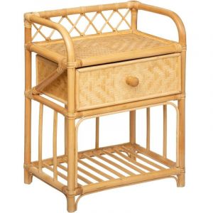 Pegane Table de chevet / Table de nuit en rotin - Longueur 45 x Profondeur 30 x Hauteur 60 cm