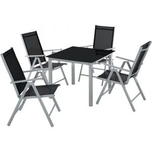 TecTake Salon de jardin aluminium 4 places - mobilier de jardin, meuble de jardin, ensemble table et chaises de jardin - gris/argent