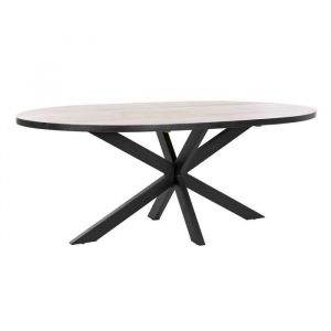 Table de Salle à Manger Dkd Home Decor Noir Naturel Métal Bois de manguier 200 x 100 x 76 cm