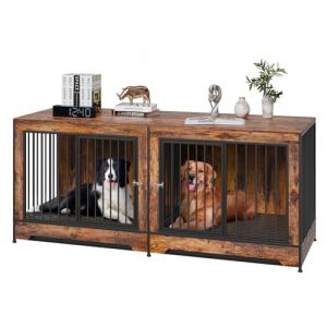 Cage pour Chien 1901x670x824 mm-VEVOR-Meuble Cage Chien en Bois Intérieur Multi-usages avec Double Porte, Séparateur