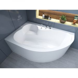 Baignoire Bain d'angle 160x105 Gauche avec tablier en acrylique, Siphon de bain et pieds (support) - Set 4en1 - Fabriqué en ue Badland mega