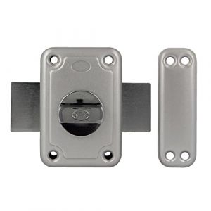 Amig - Serrure à chevauchement avec levier de verrouillage et manchette intérieure pour portes en bois Mod. 80 | 96 x 66 mm | Loquet avec cylindre rond pour la sécurité | Acier émaillé argenté