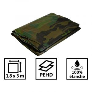 Image de Univers du Pro Bâche camouflage verte et noire 140g/m² - Bâche militaire 1,8x3 m - Bâche de protection en polyéthylène