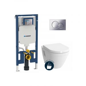 Geberit Pack wc bâti-support UP720 extra-plat + wc suspendu Vitra S50 + Abattant softclose + Plaque chrome (SLIM-S50-N)