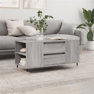 VidaXL Table Basse, Table d'Appoint avec 4 Compartiments et 2 Tiroirs, Bout de Canapé avec Pieds Salle de Séjour, Moderne, Sonoma Gris Bois d'Ingénierie