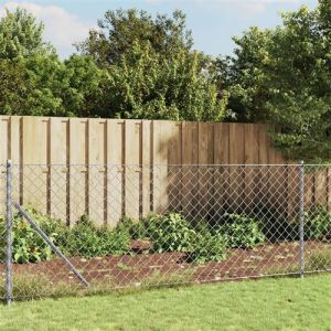 VidaXL Clôture à Mailles de Chaîne avec Bride, Panneau de Clôture Décoratif, Barrière de Protection Jardin Patio Extérieur, Argenté 1,1x25 m