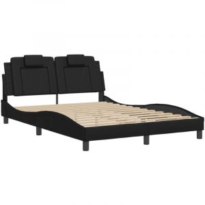 VidaXL Cadre de Lit avec Lumières LED, Lit Rembourré avec Coussin, Lit Double, Lit Adulte Chambre, Moderne, Noir 140x200 cm Similicuir