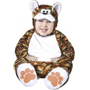 FIESTAS GUIRCA | Costume de Tigre Bébé (18-24 Mois) - Cagoule, Combinaison et Pieds - Costumes d'Animaux pour Halloween, Carnaval et Fêtes Costumées - Idéal pour Bébé Unisexe - Marron et Blanc