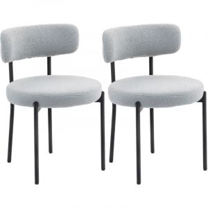 Homcom Lot de 2 chaises de salon style néo-rétro - assise ronde, dossier enveloppant - acier noir effet laine bouclée gris