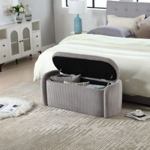 Hauss Spole - Banquette de rangement rembourré 112x41x42cm, Bout de lit, banc à chaussures, multifonctionnel, velours, gris clair