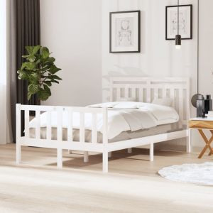 VidaXL Cadre de Lit Bois Massif Blanc 120x200 cm - Blanc