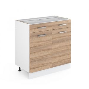 Meuble bas &bdquo;R-Line&ldquo; 80cm Ch&ecirc;ne clair/Blanc avec tiroirs Vicco