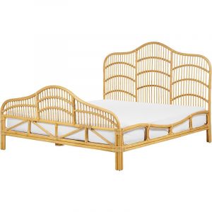Beliani Lit double en bois solide bois clair 160x200