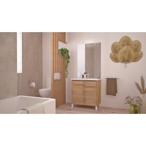 Meuble à poser BELIS + miroir affleurant - 80cm - finition : bois - 1 vasque