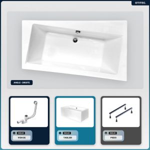 Baignoire asymétrique - 170 x 110 cm - Droite - avec Tablier Blanc - Pieds - Vidage Chrome - INFINITY
