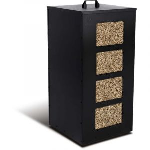 VOUNOT R&eacute;servoir &agrave; Granul&eacute;s en M&eacute;tal avec Roulettes Bo&icirc;te &agrave; Pellets 45kg avec Tamis Amovible et 4 Jauges de Niveau Transparentes Rangement &agrave; pellets Stockage pour Po&ecirc;le &agrave; Granul&eacute;s 36x36x76cm Noir