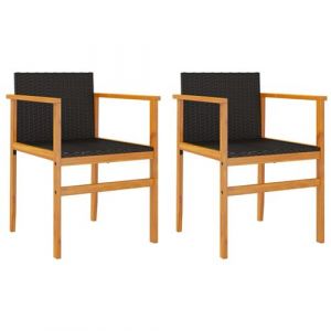 2 Chaises de jardin vidaXL noir résine tressée et bois massif