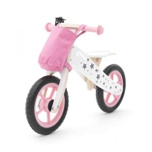 V&eacute;lo Sans P&eacute;dales Montessori Robincool Street Circuit 83x36x53 cm Draisienne en Bois Rose avec Sonnette et Panier en Tissu