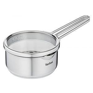 Tefal Nordica Casserole 16 cm (1,4 L) en acier inoxydable garanti 10 ans + Couvercle verre, Base diffusion de chaleur, Bec verseur, Egouttage facile, Tous feux dont induction H8522235