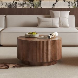 M&S Table basse ronde de 70x70x38cm en bois de manguier brun clair