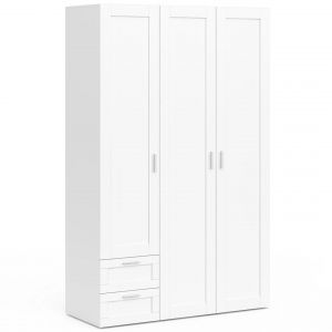 Idmarket Armoire 3 portes VITO blanc penderie 120 cm avec 2 tiroirs et &eacute;tag&egrave;res