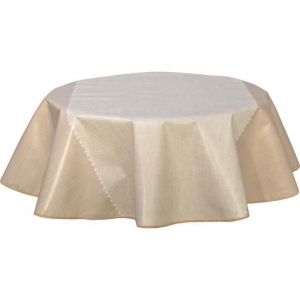 The home deco factory CPM - Nappe ronde en toile cirée design uni Standard - Diamètre 135 cm - Ecru et lin