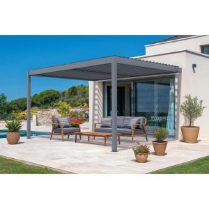 Pergola bioclimatique adossée PIANA 4x3m aluminium gris - Lames orientables