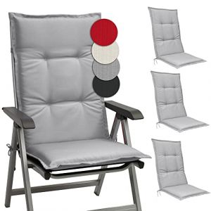 Image de Beautissu Matelas Coussin pour Chaise Fauteuil de Jardin terrasse Base HL Chaise Haut Dossier 120x50x6cm - Set de 4 - Gris Claire