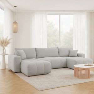 Meublesline Tendencio - Canapé d'angle panoramique Talia en u en tissu anti tâche hydrophobe doux au toucher Gris Clair