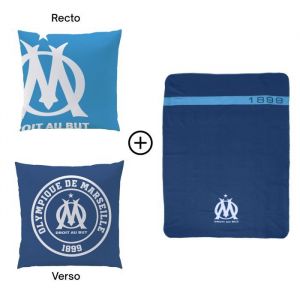 Om Ensemble plaid et coussin SUPPORTERS - Bleu - 110x140 + 40x40 cm