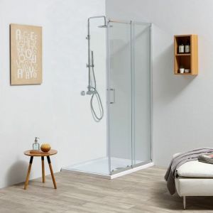 Kiamami Valentina PORTE DE DOUCHE COULISSANTE RÉGLABLE 100-110 CM EN VERRE TEMPÉRÉ - LEO