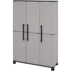 Armoire Haute En Polypropyl&egrave;ne, Ligne Family, &eacute;tag&egrave;res + Porte-balais, Gris, 102 X 37 X 169 Cm