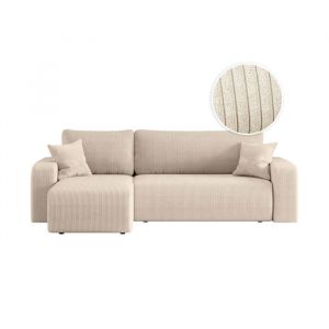Canapé d'angle convertible 3 places en velours cotelé beige