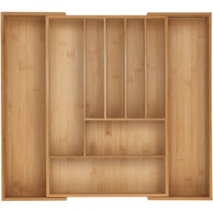 Relaxdays Boîtes à couverts, Range-couverts extensible en bambou, 7-9 compartiments, HxLxP: 6 x 34-56 x 50 cm, naturel