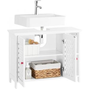 Sobuy Meuble sous Lavabo Salle de Bain avec 2 Portes et Niche Ouverte &ndash; Meuble Vasque en MDF E1, &Eacute;tag&egrave;re R&eacute;glable, Charge 42kg &ndash; Armoire Salle de