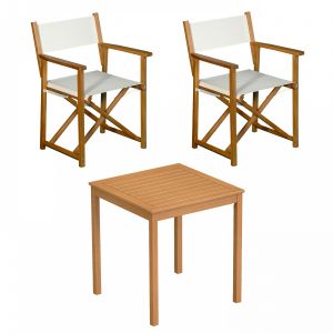 Image de Oviala Table carr&eacute;e en bois et 2 chaises pliantes blanc - Blanc