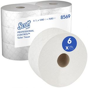 Scott Control Papier toilette 8569, à dévidage central, 2 épaisseurs, grande capacité, 6 rouleaux x 1 280 feuilles de papier toilette (7 680 feuilles), Blanc