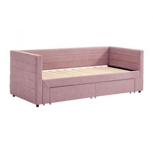 Lit banquette 2 x 80 x 200 cm - Avec sommier peigne et tiroirs - Tissu textur&eacute; - Rose - CAMITY