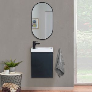 Image de Meuble lave-mains gris anthracite + miroir ovale