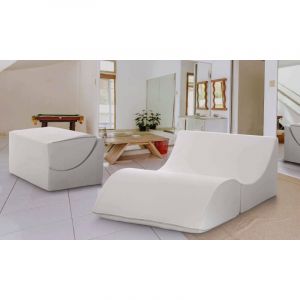 Lit pliant Dabbes, Pouf convertible en lit double, 100% Made in Italy, Pouf convertible en chaise longue en éco-cuir, Cm 100x200h70, Blanc - Dmora