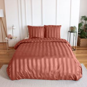 Cot&eacute; D&eacute;co Parure de lit - Housse de Couette 220x240 cm - 2 Taies 63x63 cm - Satin&eacute; - Terracotta rouge