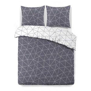 Vision Housse de Couette réversible - Hugo Gris - 260x240cm avec 2 taies d'oreiller - 100% Coton