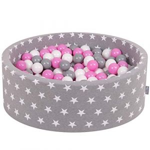 KiddyMoon 90X30cm/200 Balles ? 7Cm Piscine À Balles pour Bébé Rond Fabriqué en UE, Étoiles Blanc-Gris:Gris/Blanc/Rose