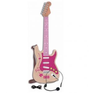 Bontempi Guitare rock electronique rose 6 cordes metal + casque microphone - jouet enfant