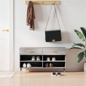 VidaXL Banc à Chaussures, Armoire à Chaussures avec 4 Étagères et Pieds, Meuble à Chaussures avec 2 Tiroirs Salon, Moderne, Sonoma Gris Bois d'Ingénierie
