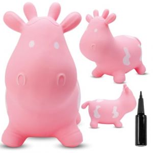 Sun Baby Animal sauteur gonflable, jouet enfant 1 an pour l'intérieur et l'extérieur, pompe manuelle incluse (Vache rose)