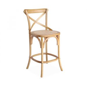 Sweeek Tabouret de bar bistrot vintage en bois naturel avec repose-pieds